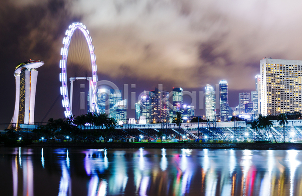사람없음 JPG 포토 해외이미지 건물 대관람차 대도시 도시 도시풍경 도심 싱가폴 야간 야경 야외 풍경(경치) 해외202004