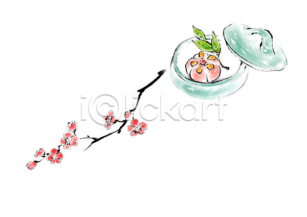 사람없음 PSD 일러스트 그릇 꽃 나뭇가지 나뭇잎 전통음식 캘리그라피 한국전통 한식 화과자