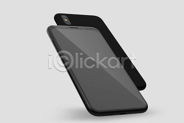 사람없음 3D PSD 디지털합성 편집이미지 3D소스 검은색 두개 목업 베젤리스 스마트폰 전자제품 핸드폰