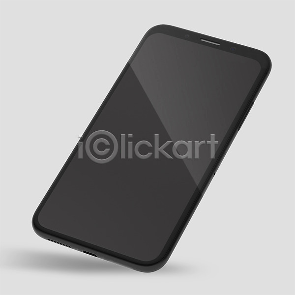 사람없음 3D PSD 디지털합성 편집이미지 3D소스 검은색 목업 베젤리스 스마트폰 전자제품 한개 핸드폰