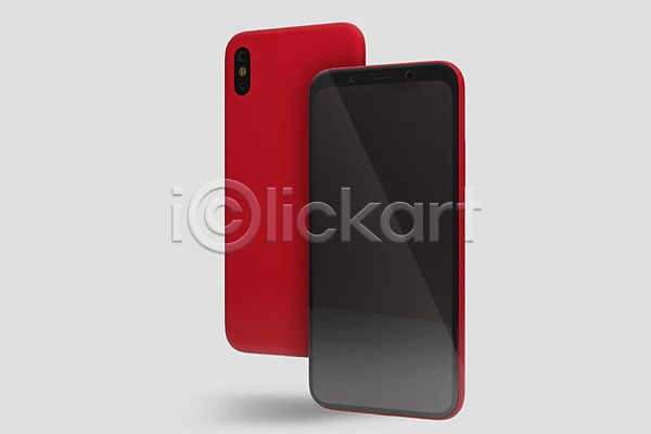 사람없음 3D PSD 디지털합성 편집이미지 3D소스 두개 목업 베젤리스 빨간색 스마트폰 전자제품 핸드폰