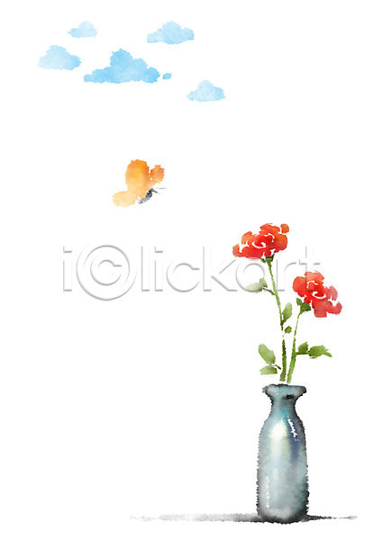 사람없음 PSD 일러스트 구름(자연) 꽃 나비 식물 장미 캘리그라피 화분