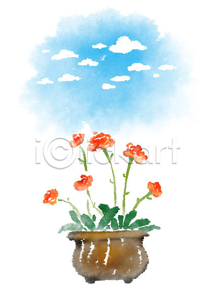 사람없음 PSD 일러스트 구름(자연) 꽃 식물 캘리그라피 하늘 화분