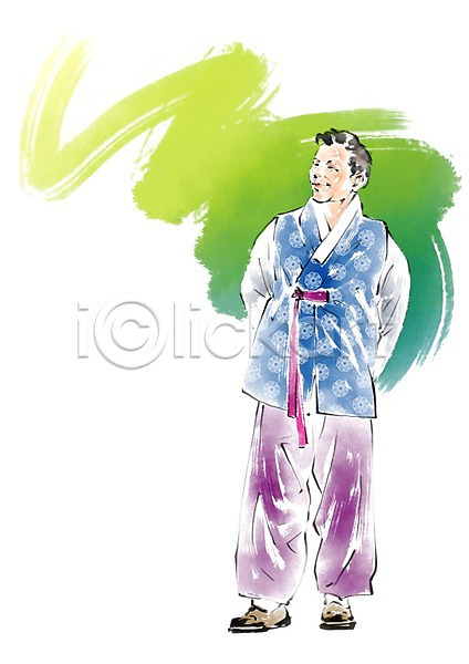 남자 노년 한명 PSD 일러스트 번짐 붓터치 전통 전통의상 한국전통 한복