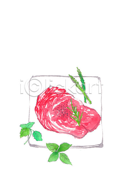 사람없음 PSD 일러스트 소고기 아스파라거스 어린잎 육류 음식 음식데코레이션 접시 채소