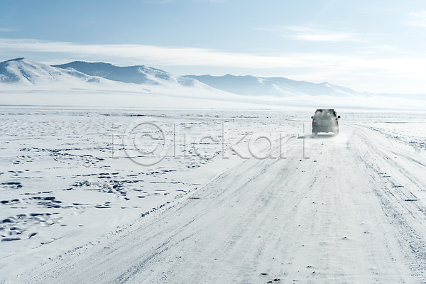 사람없음 JPG 포토 겨울 눈(날씨) 몽골 산 설원 아시아 야외 여행 자동차 주간 하늘