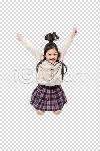 즐거움 사람 소녀한명만 어린이 여자 초등학생 한국인 한명 PNG 앞모습 편집이미지 어린이교육 전신 점프 책가방 팔벌리기 편집소스