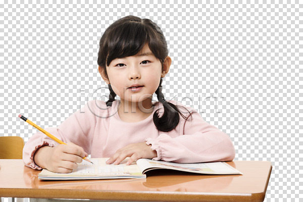 사람 소녀한명만 어린이 여자 초등학생 한국인 한명 PNG 앞모습 편집이미지 교과서 상반신 수업 앉기 어린이교육 의자 책상 편집소스