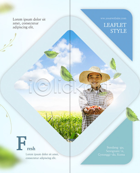신선 40대 남자 성인 한국인 한명 PSD 템플릿 2단접지 나뭇잎 논밭 농부 리플렛 미소(표정) 방울토마토 북디자인 북커버 상반신 손모으기 자연 출판디자인 팜플렛 표지 표지디자인