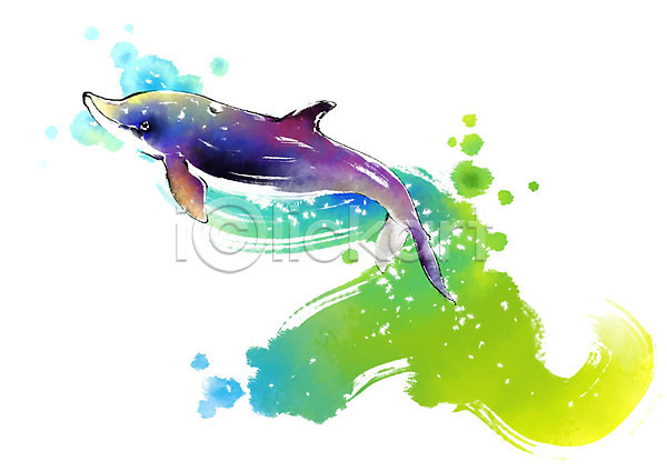 사람없음 PSD 일러스트 돌고래 동물 번짐 보라색 붓터치 수영 수중동물 캘리그라피 캘리배경 한마리