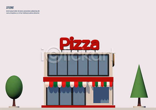 사람없음 3D PSD 디지털합성 편집이미지 3D소스 간판 나무 상점 피자집