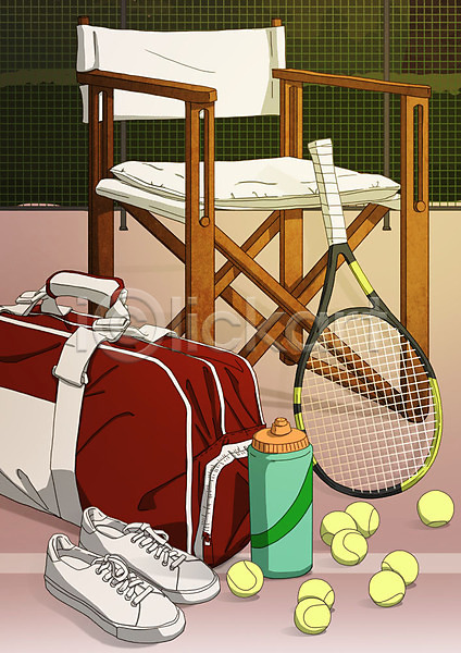 사람없음 PSD 일러스트 가방 물통 스포츠 아트툰 운동 의자 테니스 테니스공 테니스라켓