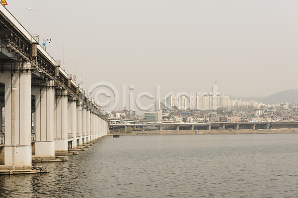 공해 대기오염 사람없음 JPG 포토 다리(건축물) 도시 먼지 미세먼지 반포대교 서울 야외 오염 주간 한강 황사
