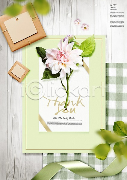 감사 사람없음 PSD 편집이미지 감사카드 꽃 꽃잎 나뭇잎 두개 리본 목재 선물 초록색 카드(감사) 포장지
