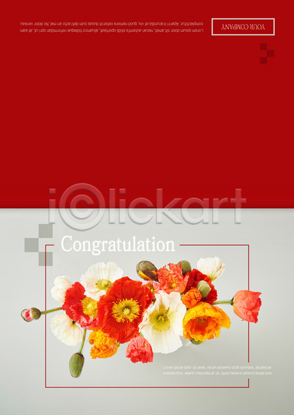 축하 사람없음 AI(파일형식) 카드템플릿 템플릿 꽃 꽃다발 도형 빨간색 사각형 축하카드 카드(감사)