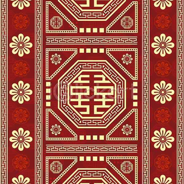 화려 사람없음 AI(파일형식) 일러스트 꽃 꽃무늬 단청 백그라운드 빨간색 전통 전통무늬 전통문양 패턴 한국 한국전통 한자