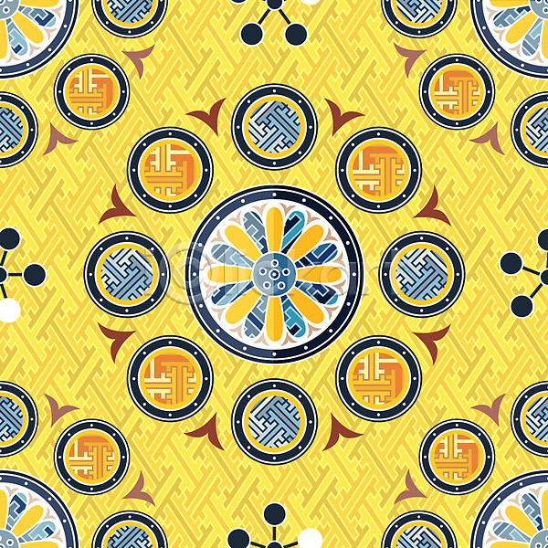 화려 사람없음 AI(파일형식) 일러스트 꽃무늬 노란색 단청 백그라운드 전통 전통무늬 패턴 한국 한국전통