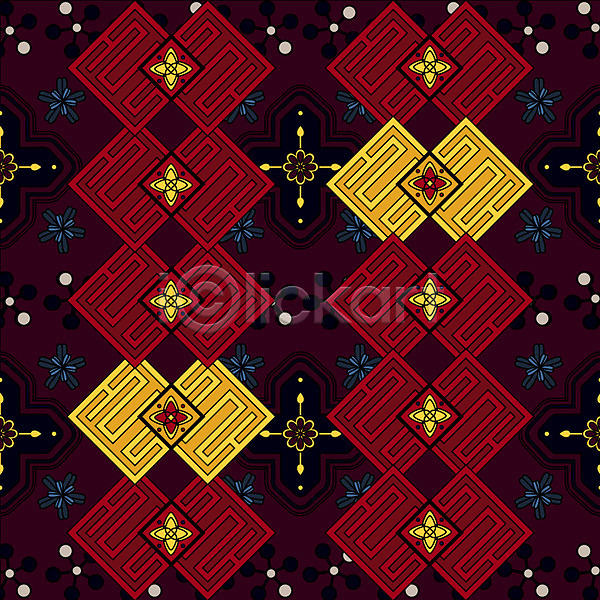 화려 사람없음 AI(파일형식) 일러스트 꽃무늬 노란색 단청 백그라운드 빨간색 전통 전통무늬 패턴 한국 한국전통