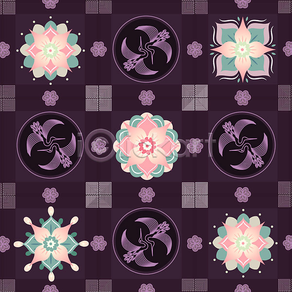 화려 사람없음 AI(파일형식) 일러스트 꽃무늬 단청 백그라운드 봉황 전통 전통무늬 패턴 한국 한국전통