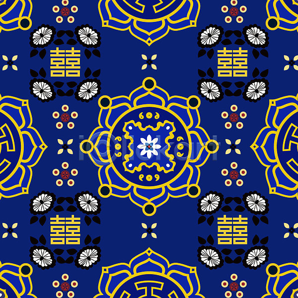 화려 사람없음 AI(파일형식) 일러스트 꽃 꽃무늬 단청 백그라운드 전통 전통무늬 파란색 패턴 한국 한국전통 한자