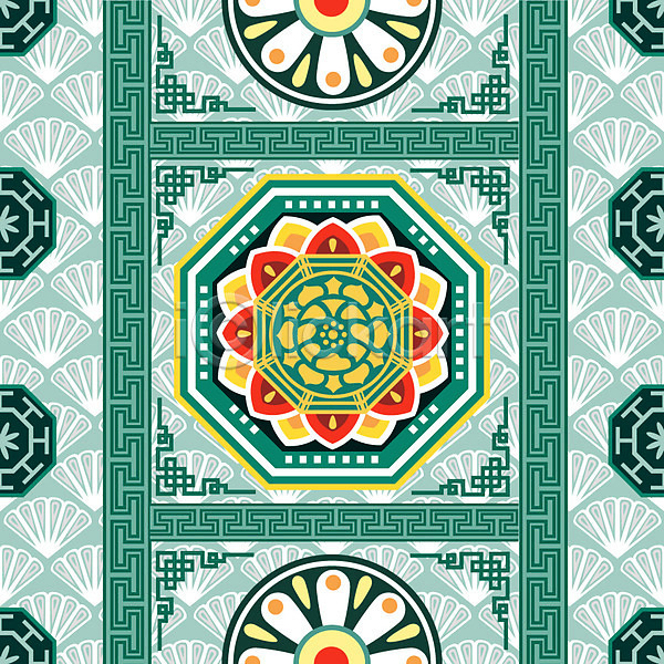 화려 사람없음 AI(파일형식) 일러스트 꽃무늬 단청 백그라운드 전통 전통무늬 초록색 패턴 한국 한국전통