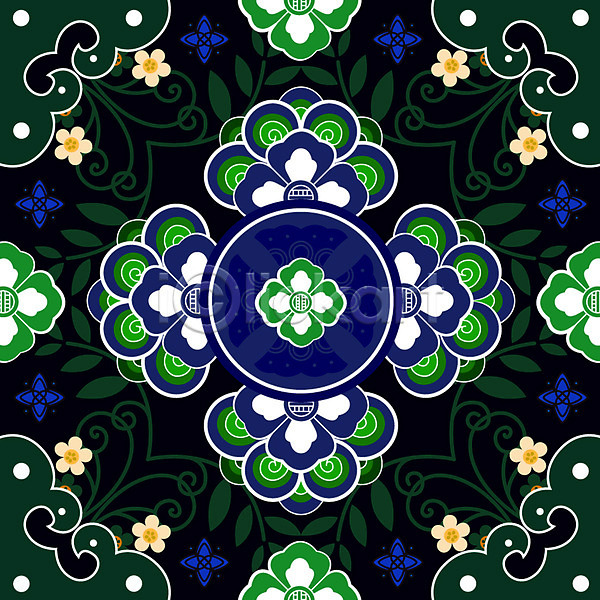 화려 사람없음 AI(파일형식) 일러스트 꽃무늬 단청 백그라운드 전통 전통무늬 초록색 패턴 한국 한국전통