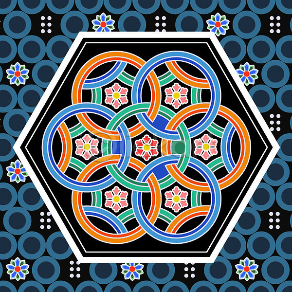 화려 사람없음 AI(파일형식) 일러스트 겹침 꽃무늬 단청 도형 백그라운드 원형 전통 전통무늬 패턴 한국 한국전통