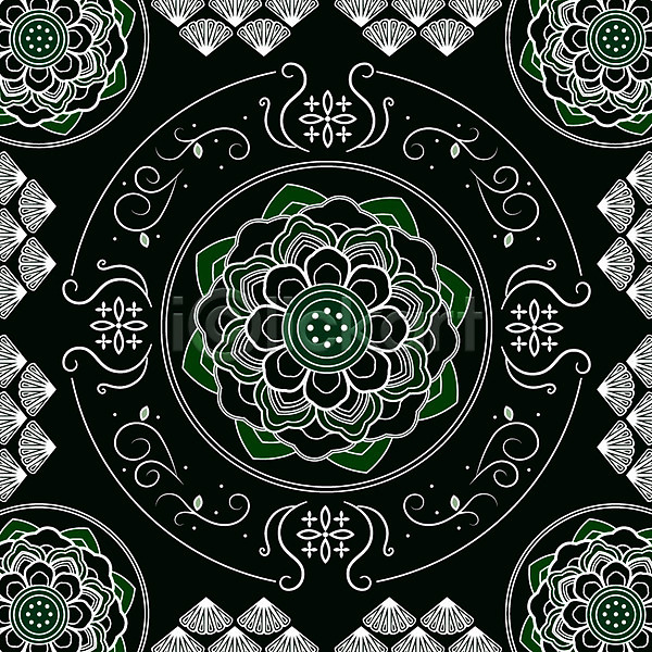 화려 사람없음 AI(파일형식) 일러스트 검은색 꽃무늬 단청 백그라운드 전통 전통무늬 패턴 한국 한국전통