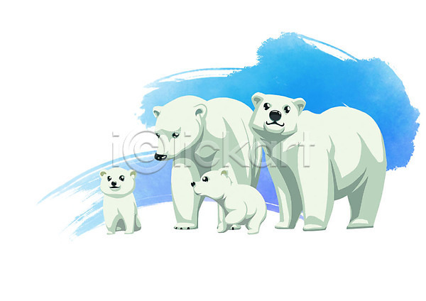 사람없음 PSD 일러스트 가족 동물 북극곰 붓터치 새끼 어미곰 여러마리 캘리그라피