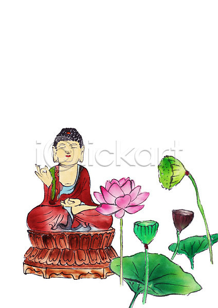사람없음 PSD 일러스트 부처 부처님오신날 불교 불상 연꽃(꽃) 연잎