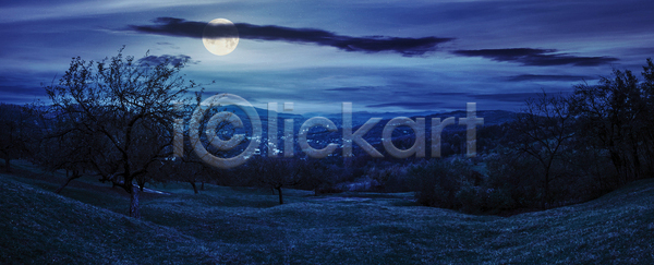사람없음 JPG 포토 해외이미지 구름(자연) 달 보름달 야간 야외 언덕 파란색 풍경(경치) 하늘 해외202004