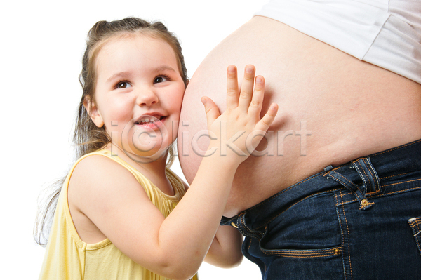 행복 어린이 여자 한명 JPG 포토 해외이미지 고립 노란색 딸 엄마 임신 해외202004 흰색