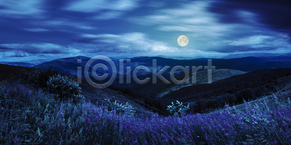 사람없음 JPG 포토 해외이미지 달 라벤더 보름달 산 야간 야외 파란색 풍경(경치) 하늘 해외202004