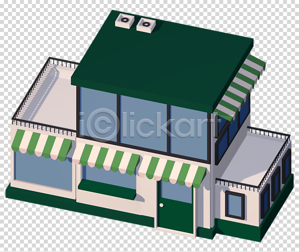 사람없음 3D PNG 디지털합성 편집이미지 3D소스 건물 상점 식당 창문 천막 초록색 편집소스