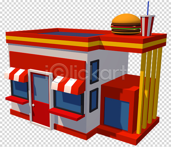사람없음 3D PNG 디지털합성 편집이미지 3D소스 건물 상점 식당 창문 천막 편집소스 햄버거 햄버거가게
