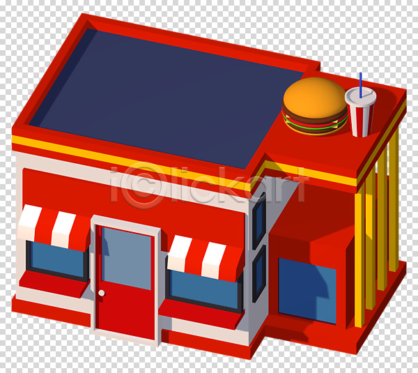 사람없음 3D PNG 디지털합성 편집이미지 3D소스 건물 상점 식당 창문 천막 편집소스 햄버거 햄버거가게