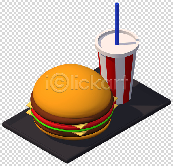 사람없음 3D PNG 디지털합성 편집이미지 3D소스 음식 콜라 패스트푸드 편집소스 햄버거