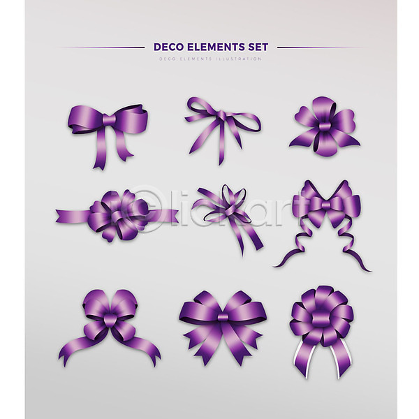 사람없음 AI(파일형식) 일러스트 꽃무늬 다양 리본 보라색 세트 엘리먼트 장식