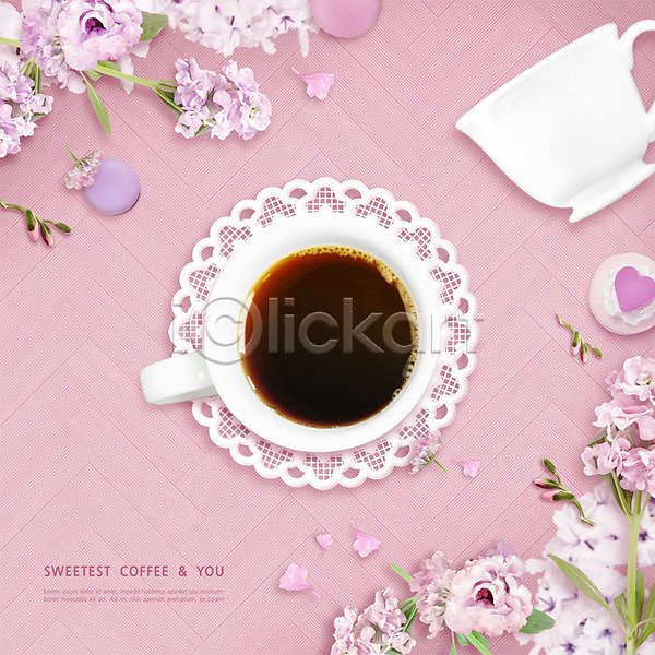 사람없음 PSD 편집이미지 꽃 음료 커피 커피잔 컵받침 플랫레이 하트