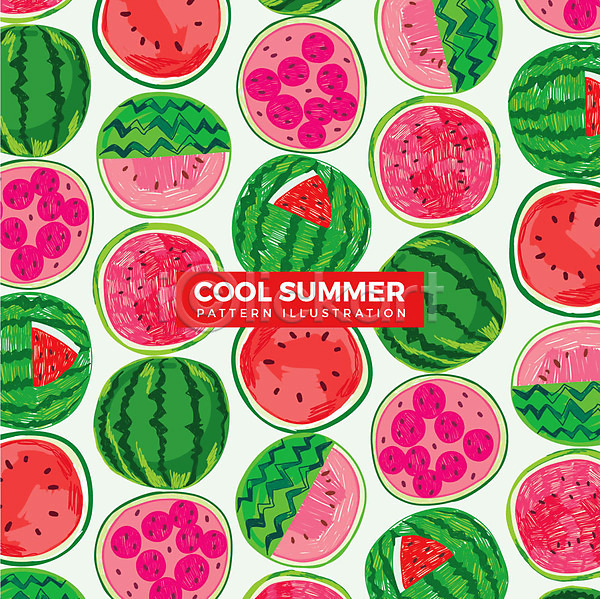 사람없음 AI(파일형식) 일러스트 단면 수박 수박씨 여름(계절) 여름음식 자르기 제철과일 제철음식 패턴