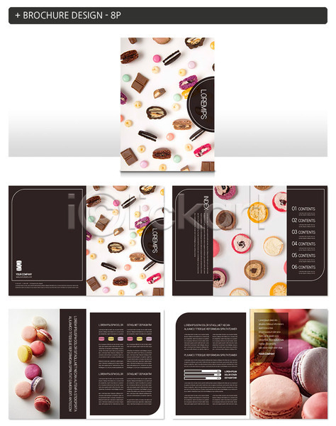 달콤 사람없음 INDD ZIP 인디자인 템플릿 디저트 마카롱 사탕 여러개 초콜릿 쿠키 팜플렛