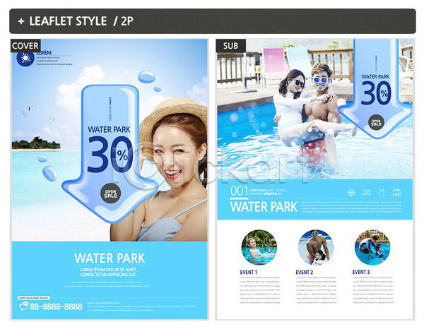 즐거움 20대 30대 남자 사람 성인 어린이 여러명 여자 한국인 INDD ZIP 인디자인 전단템플릿 템플릿 리플렛 물놀이 미소(표정) 바다 선글라스 세일 수영장 안기 워터파크 응시 이벤트 전단 커플 포스터 해변