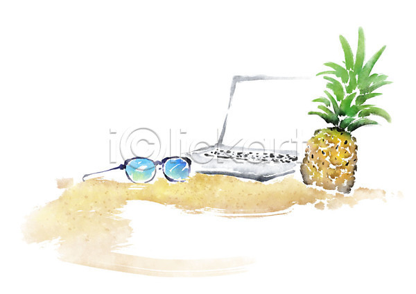 사람없음 PSD 일러스트 노트북 모래사장 번짐 붓터치 선글라스 여름(계절) 캘리그라피 파인애플 해변