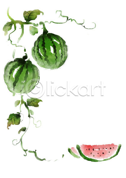 사람없음 PSD 일러스트 가지 과일 과채 덩굴 번짐 붓터치 수박 수박씨 슬라이스 여름(계절) 여름음식 열매 잎 제철과일 제철음식 캘리그라피