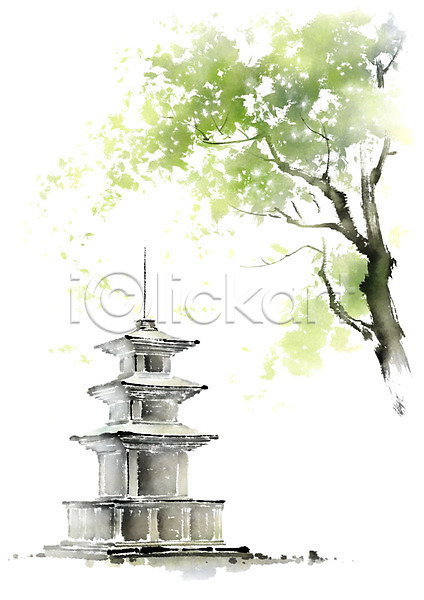 사람없음 PSD 일러스트 나무 문화재 번짐 붓터치 석탑 전통문화 캘리그라피 풍경(경치) 한국문화 한국전통