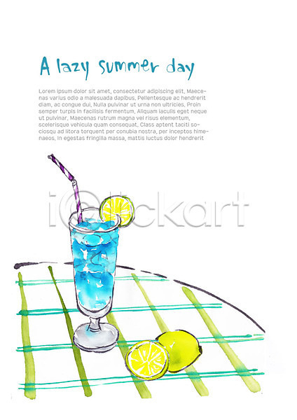 시원함 사람없음 PSD 일러스트 레몬 블루레몬에이드 빨대 슬라이스 식탁보 얼음 여름(계절) 음료 잔