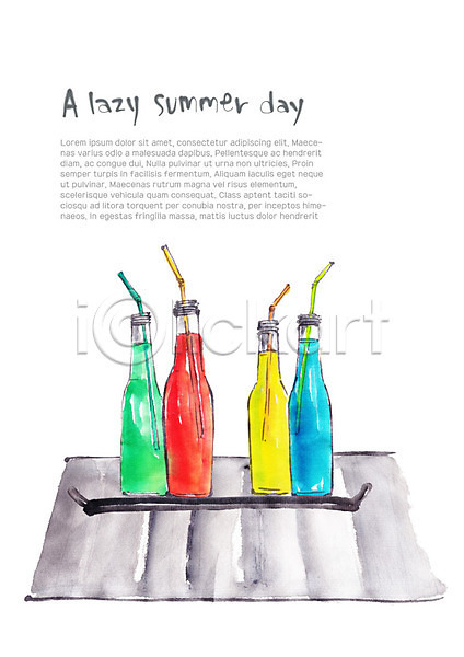 시원함 사람없음 PSD 일러스트 빨대 여름(계절) 음료 음료수병 쟁반 컬러풀