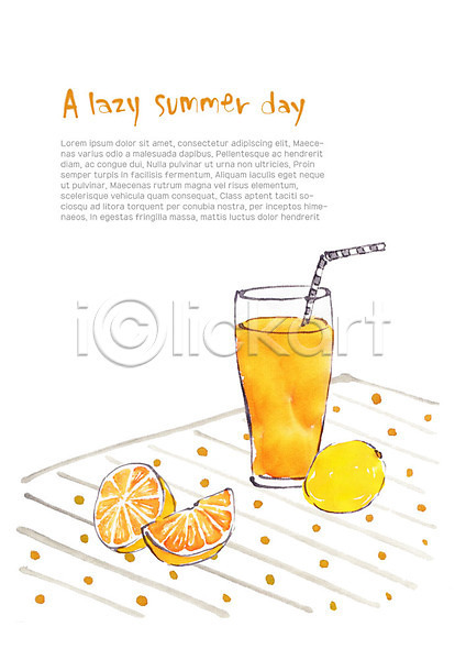 시원함 사람없음 PSD 일러스트 빨대 식탁보 여름(계절) 오렌지 오렌지주스 음료 잔