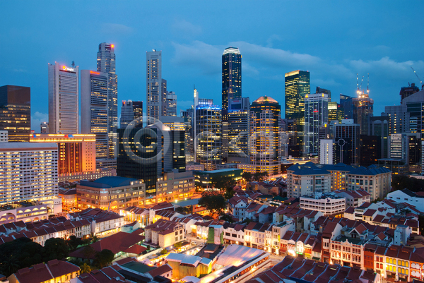 사람없음 JPG 포토 해외이미지 건물 고층빌딩 대도시 도시 도심 싱가폴 야경 야외 차이나타운 풍경(경치) 하늘 해외202004