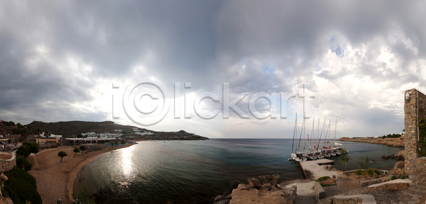 사람없음 JPG 포토 해외이미지 만 모래 물 바다 빛 섬 여름 여행 자연 태양 파노라마 풍경 하늘 해외202004 해외포토 햇빛